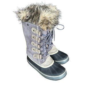 Sorel Joan Of Arctic Gray/Tan Suede Tall Winter Boots Waterproof Sz 8 Womens